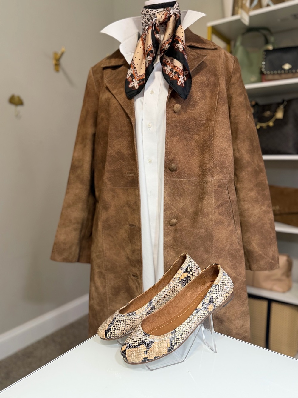 Frye Carson Ballet Flats Tan & Black Snake-Print Ballet Flats